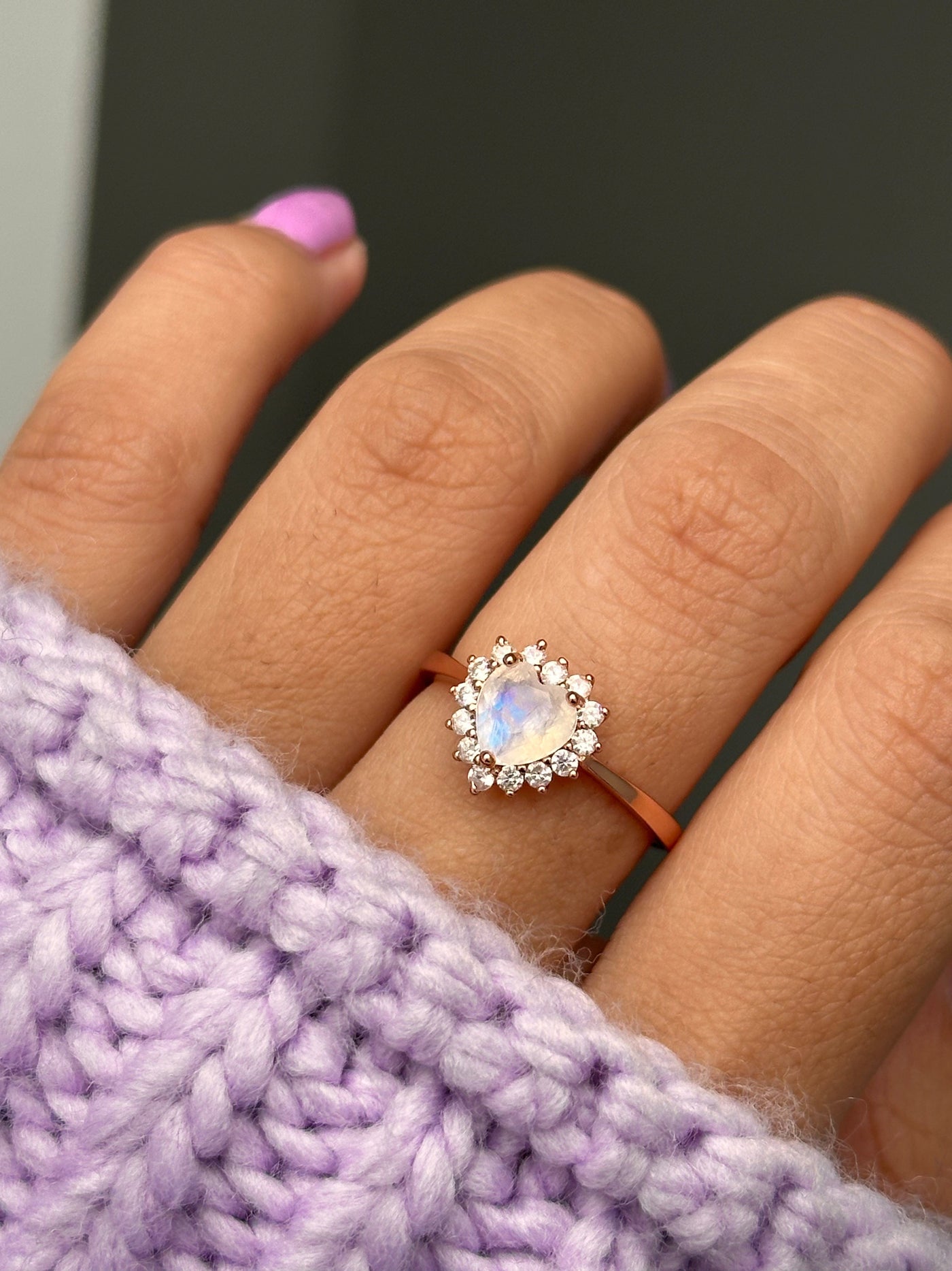 Moonstone heart ring