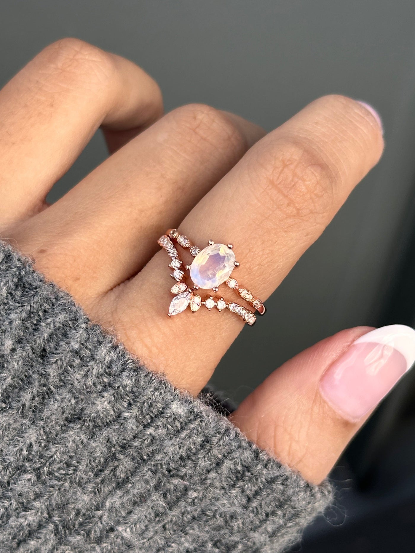 Moonstone stacker ring set